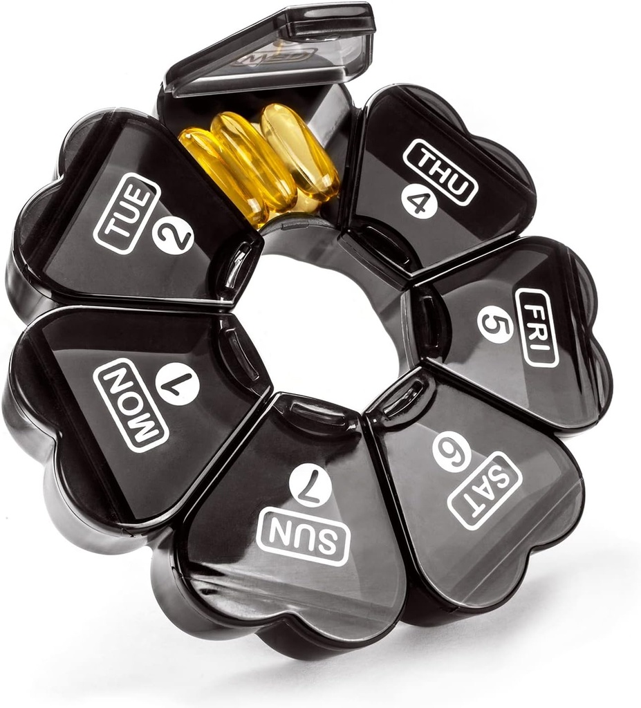 大きい丸薬のオルガナイザー 7 日、Remtise の携帯用毎日の丸薬の箱の薬のオルガナイザー、丸薬/ビタミン/魚油/補足および薬のための週刊の丸薬箱(黒)