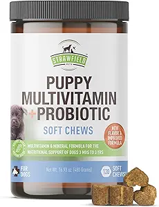 ストローフィールドペットの子犬マルチビタミン + 犬のための共同サポートサプリメントと犬の子犬ビタミンのプロバイオティクス & 子犬のおいしいBacon風味120ソフト咀嚼