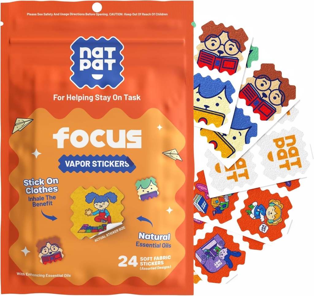NATPAT Focus Patch Focus Enhancing Stickers for Kids and Adults - Healthy Brain Supports for Attention, Focus, and Concentration - Chemical and Drug Free - 24 Count - BuzzPatch Natural Patch