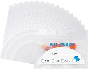 100 Pack Pill Pouch Bags - (4" X 2.75") Thickness is 6 Mil, Portable Plastic Pills Bag Hold Vitamin, Supplements, Medication, and Vitamin Storage
