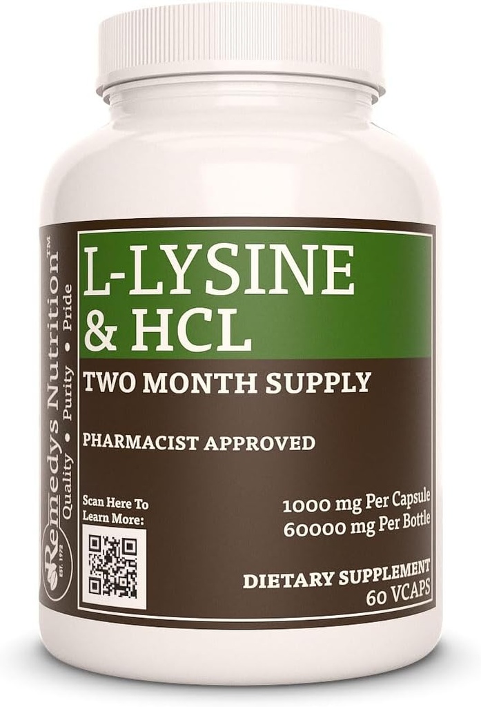 Remedyの栄養L-Lysine HCL   1,000のmgの60のビーガンカプセルのアミノ酸のサプリメント  2か月の供給