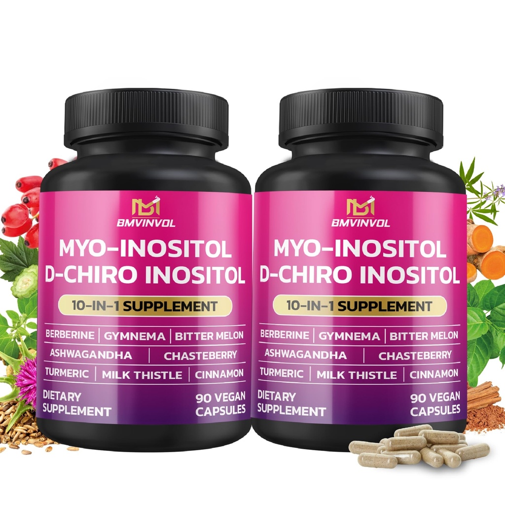 BMVINVOL 2 パックのイノシトールの補足-Myo-Inositol および D-Chiro Inositol の理想 40:1 比率-プラス Berberine、シナモン、Ashwagandha+5 供給