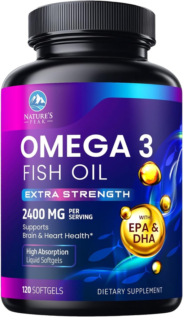 Omega 3 の魚油 2400 の mg の補足、持続的に供給される、三重強さ Omega-3 の補足 Softgels、頭脳の健康サポート、EPA 及び DHA の魚油の脂肪酸の補足、グルテン及び GMO は 120 の Softgels を放します
