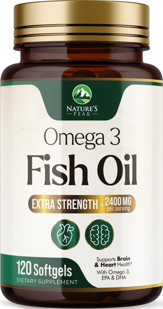 Omega 3 の魚油 2400 の mg の補足、持続的に供給される、三重強さ Omega-3 の補足 Softgels、頭脳の健康サポート、EPA 及び DHA の魚油の脂肪酸の補足、グルテン及び GMO は 120 の Softgels を放します