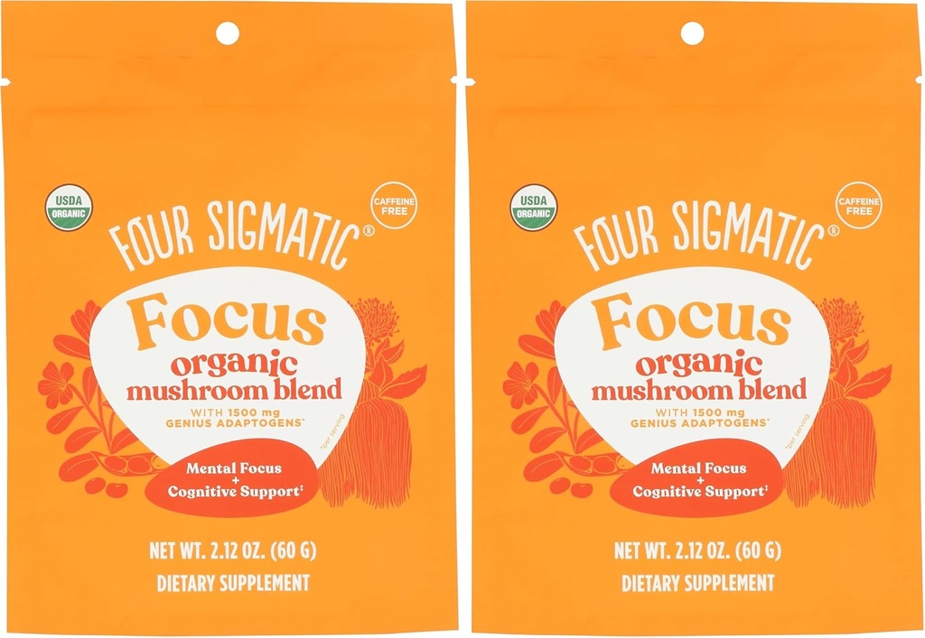 Four Sigmatic Focus Blend 7 Superfoods Adaptogen Blend Mix with Lion's Mane, Cordyceps, Rhodiola, Bacopa & Mucuna | Productivity & Creative Support | Decaf & Dissolves Easily | 30 Servings (Pack of 2)