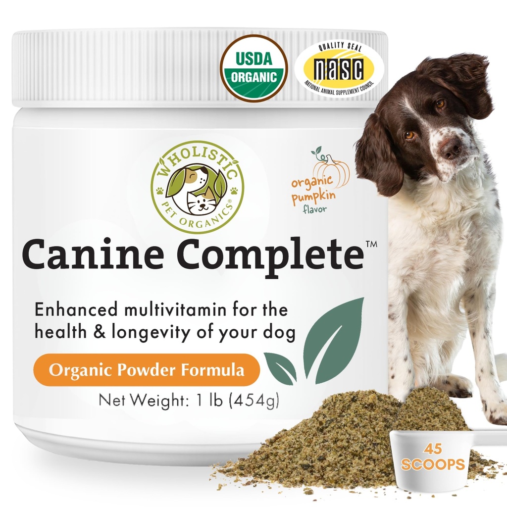 wholistic ペット オーガニック カイン 完全 - 犬マルチビタミン パウダー - 1 Lb - 毎日の犬のビタミンとサプリメント - 免疫システム、皮膚、コート、全体的な健康 - 小さくて大きな繁殖