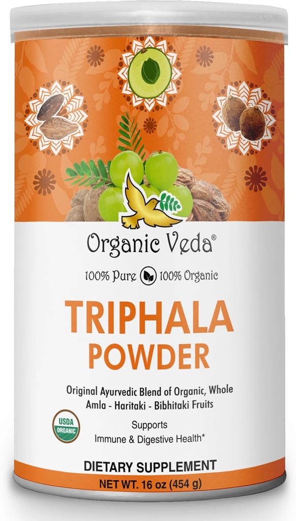 Amla、Haritaki、Bibhitakiフルーツと有機Veda Triphalaパウダー - 免疫サポート、消化、コロンクレンジング、皮膚健康 - ビーガン、非GMO - 16oz