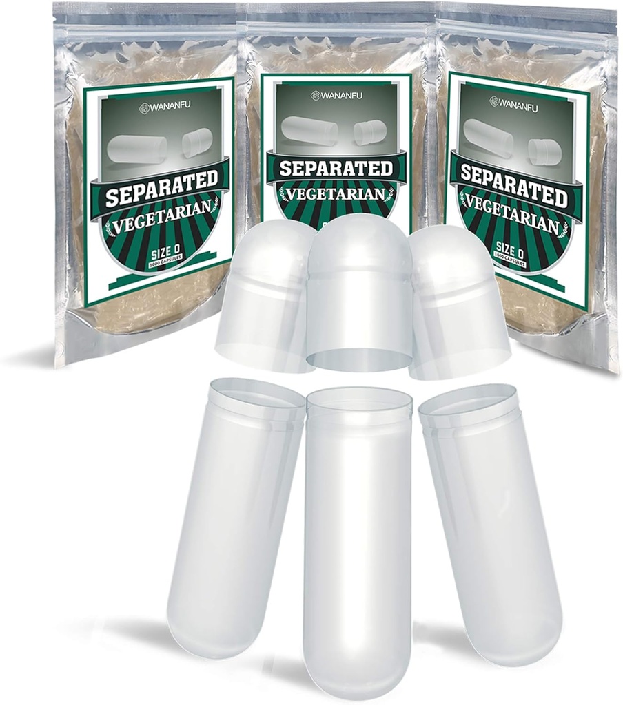 wananfu 予備分離された空のカプセル 0 ベジタリアン (1000 カウント)、あなた自身の補足を作るための明確な満たされた野菜の丸薬のカプセルのサイズ 0