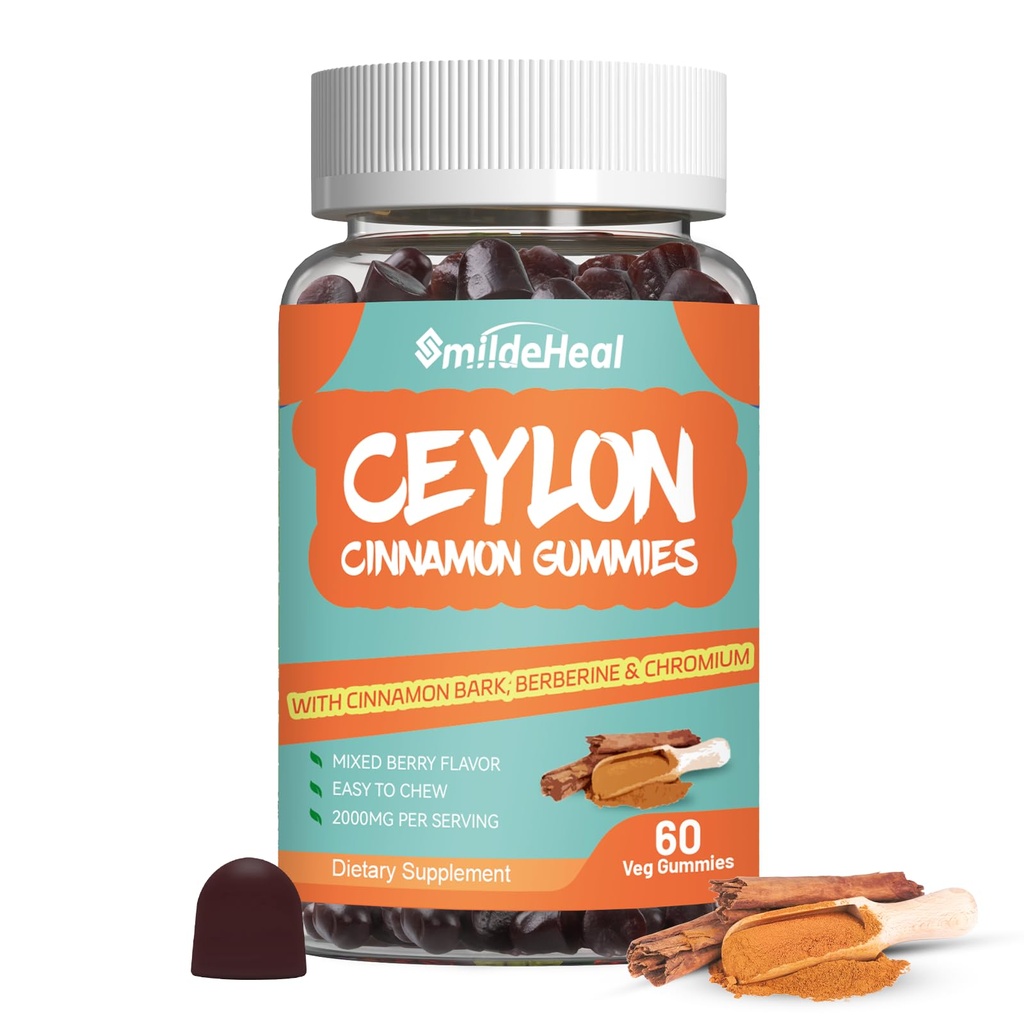 砂糖フリーセイロンシナモンガミー2000MG、クロムとシナモンバーク、ビーガン、非GMO、グルテンフリー、60ガミー