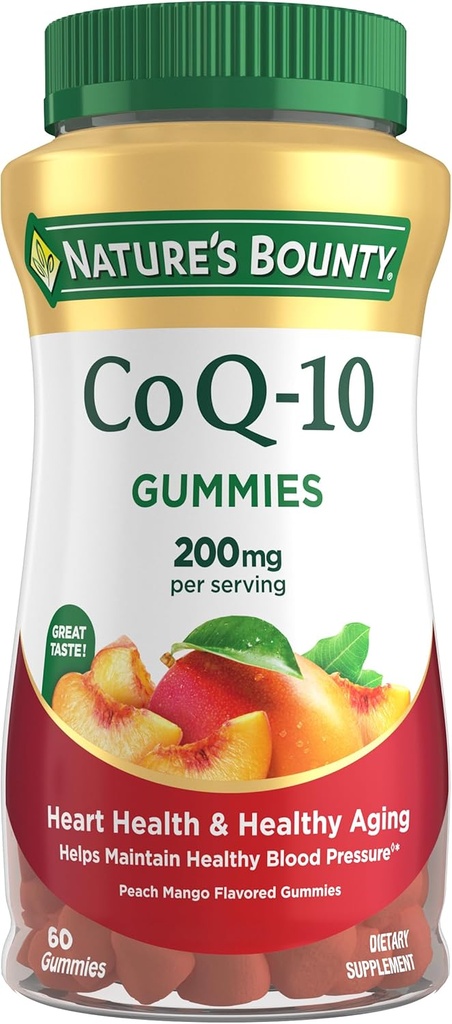 Nature's Bounty CoQ10グミー、ハートヘルス、CoQ10 200mg、ピーチマンゴーフレーバー、60カウントをサポート