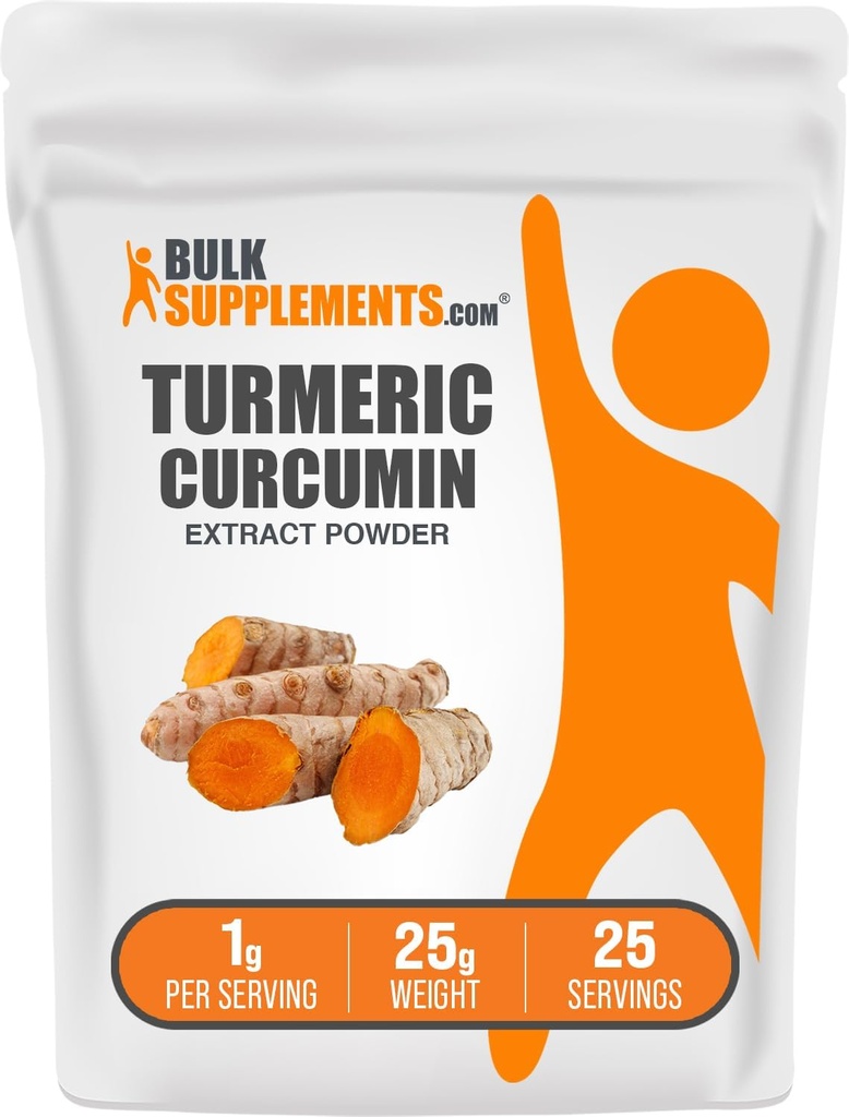 BulkSupplements.com Turmeric Extract Powder - from Turmeric Root, Curcumin Supplements, Turmeric Curcumin Powder - Gluten Free, 1g per Serving, 25g (0.88 oz) (Pack of 1)