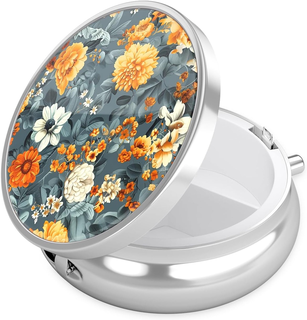 Nipichshaの丸薬箱、財布のための小さい丸薬箱及びポケット、かわいい旅行薬のオルガナイザー、ビタミン、薬、魚油及び補足、B05の美しい花を握る携帯用薬の容器のホールダー