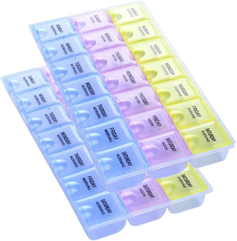INVODAの丸薬のレミンダーの丸薬のオルガナイザーとのPill箱7日の週刊Pill箱-朝の正午の夕方の毎日21の取り外し可能なコンパートメント