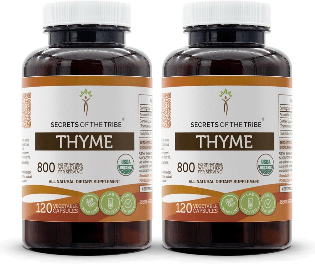 Tribe Thyme 2x120カプセルの秘密、野菜カプセルとUSDAオーガニックThymus Vulgaris Toni効果(2x120カプセル)