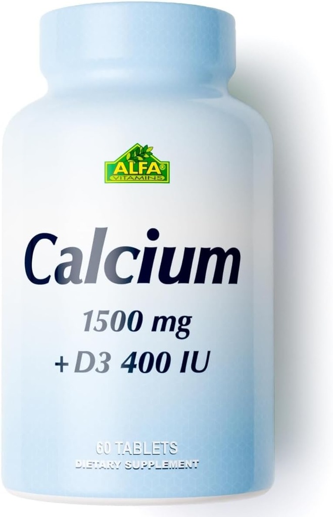 ALFA VITAMINSのカルシウム1500mg及びビタミンD3 400 IUの支持の骨の健康及び免疫システム、強い骨及び歯のための必須のビタミン、ビタミンD3、60のタブレットが付いているカルシウム クエン酸塩の補足