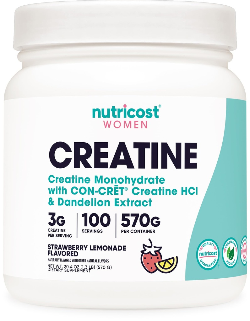 女性のためのNutricostのクレアチンの一水化物の粉、Micronized、いちごLemonade、100のサービング-ベジタリアン、非GMO、グルテンフリー