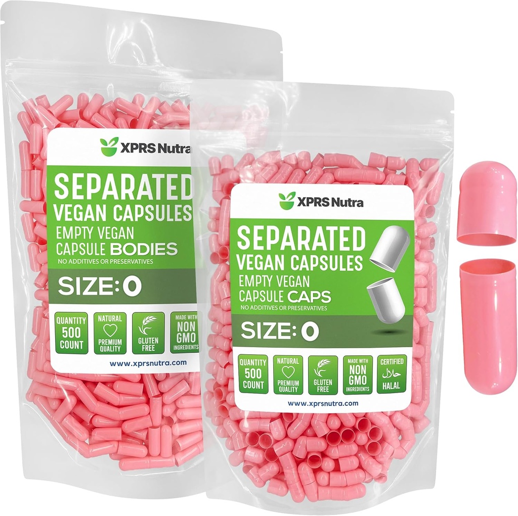 XPRS Nutraビーガンサイズ 0 分別カプセル - 500 カウントプレミアム空のカプセルは、バッグで分離 - ピルス 0 DIYのサプリメントの充填のための空 (ピンク)