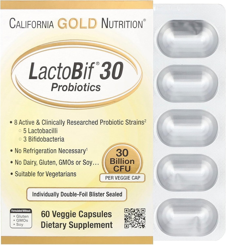 カリフォルニアゴールド栄養LactoBif® 30プロバイオティクス、30ビリオンCFU、60ベジギーカプセル