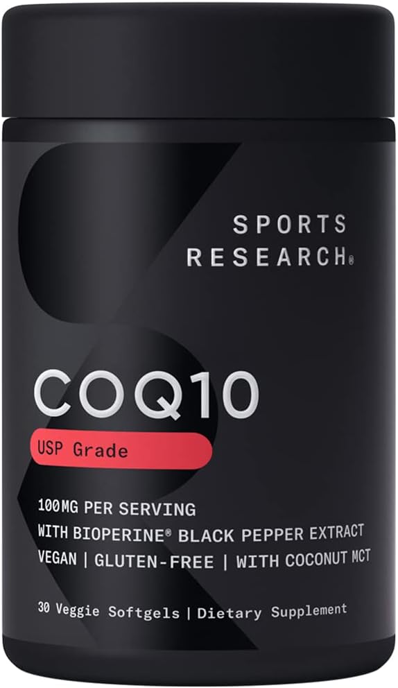 スポーツリサーチCoQ10(100mg)は、より良い吸収のためのw /ココナッツオイル&バイオペリン(ブラックペッパー)を強化 | ビーガン、非GMO検証(30ベジギーソフトゲル)
