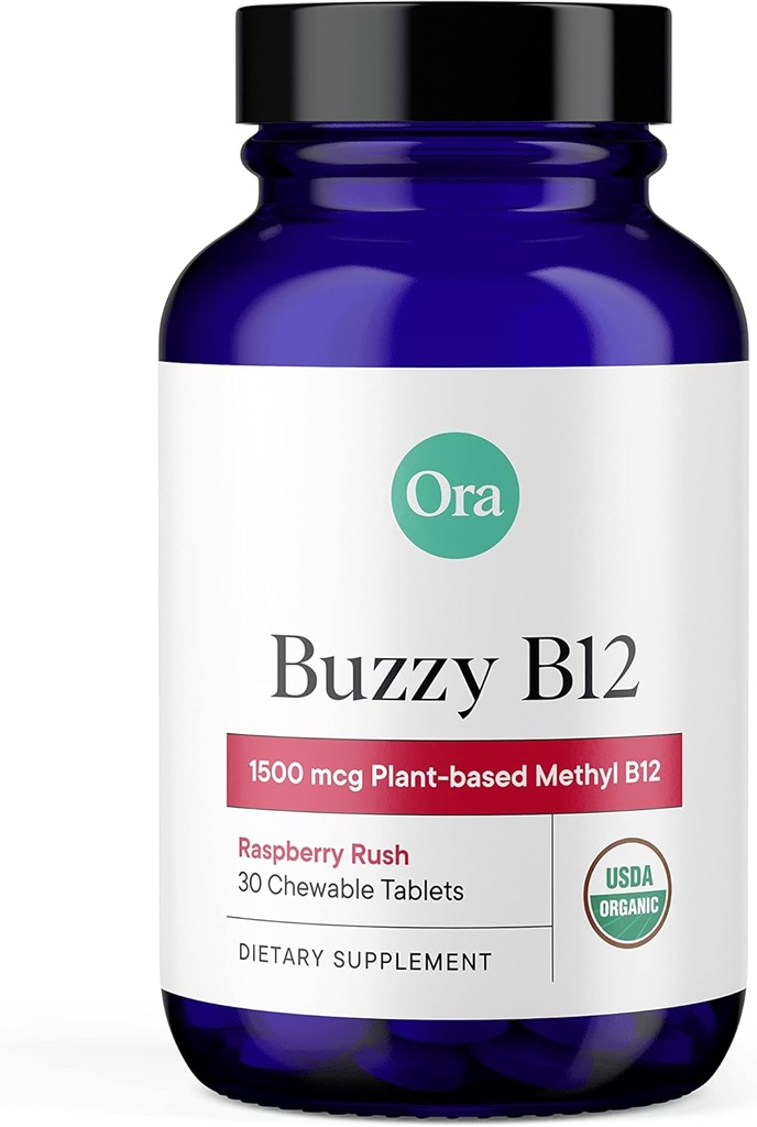 Oraの有機性ビタミンB12 1500mcg - 大人のための植物ベースのメチルコバラミン - 自然な興奮剤なしのエネルギー、ラズベリーの味のchewableタブレット、無添加砂糖 - 30のタブレット