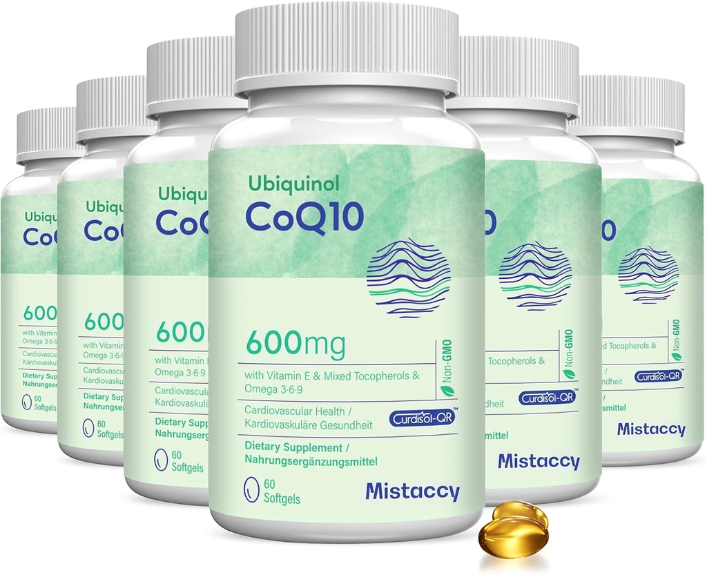 CoQ10 600mg Softgels | 高吸収性CoQ10 Ubiquinolサプリメント | ビタミンE&オメガ3 6 9で強化フォームを削減 | 健康に良い抗酸化力ハウス | 360 Softgels