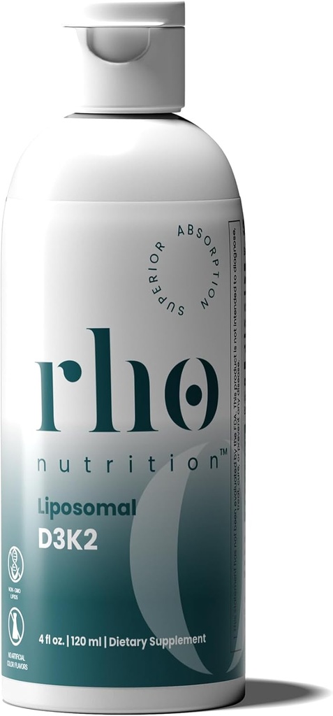 Rho Nutrition Liposomal D3K2 – 超高吸収液ビタミンD3とK2サプリメント – 免疫システムと全体的な健康をブースト; 強力な骨と筋肉をサポートし、健康な心