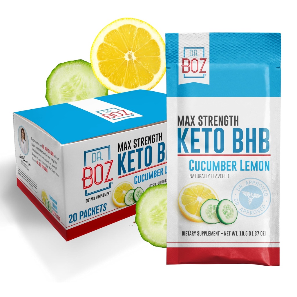 Dr. Boz - Keto BHBパウダー - キュウリレモン、20パケット - Ketonesドリンク - 増加エネルギーと削減舗装 - 最大強度栄養補助食品 - 品質試験 - アメリカ製 - 10.9oz(310g)