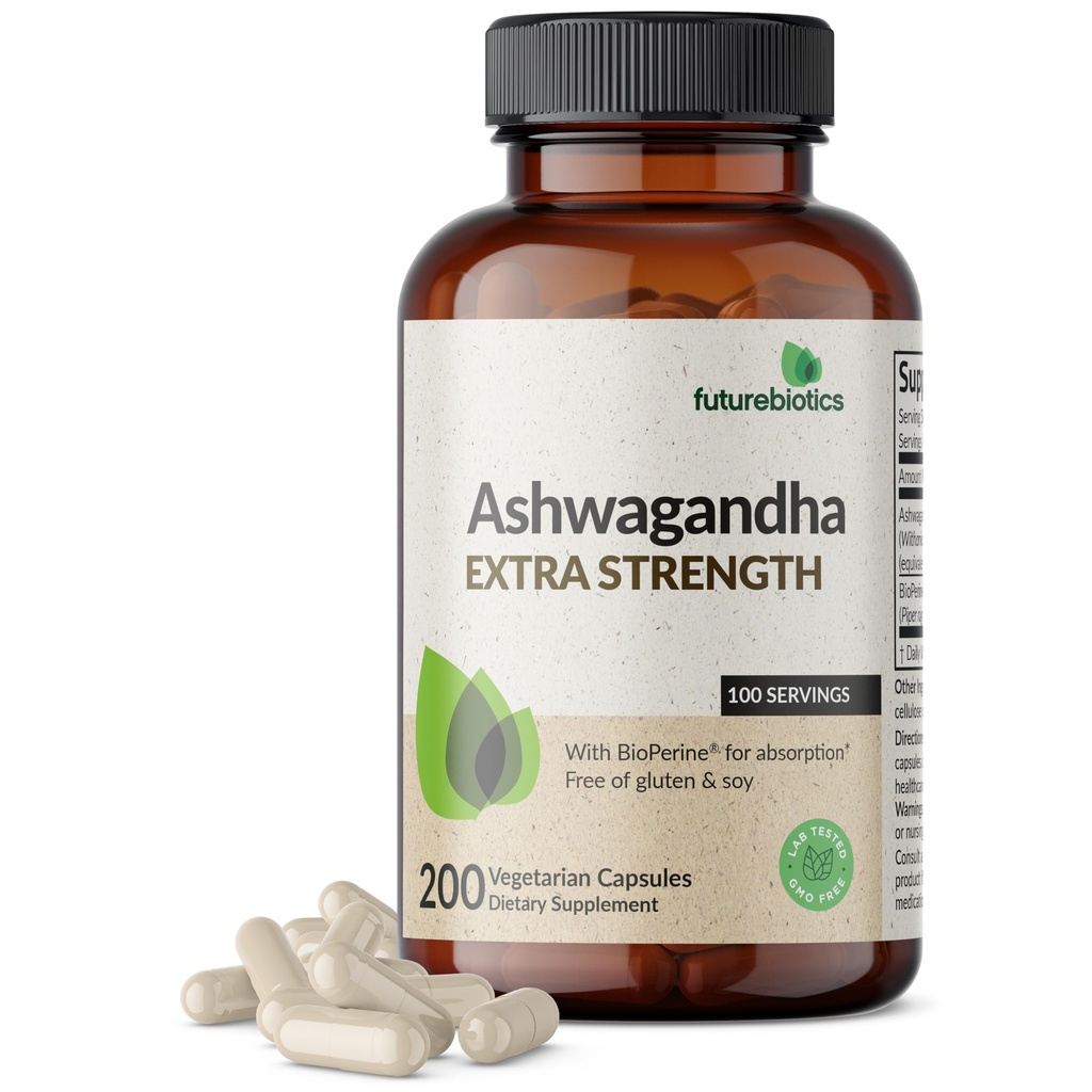 Futurebiotics Ashwagandha BioPerineと余分強さの圧力及び気分サポート-非GMOの方式、200のベジタリアンのカプセル