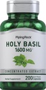 パイピングロック 聖バジルカプセル | 1600 mg | 200 丸薬 | ハーブリーフエキス | 女性と男性のためのサプリメント | 近似テヌフローラム | 非GMO、グルテンフリー