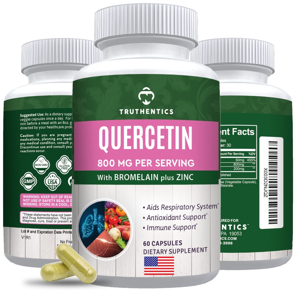 Bromelainおよび亜鉛1050mgのTRUTHENTICS Quercetin - 免疫、呼吸及び季節的なサポートのための優れた亜鉛ケルセチンの補足-非GMOのグルテンフリー- 60の野菜のカプセル