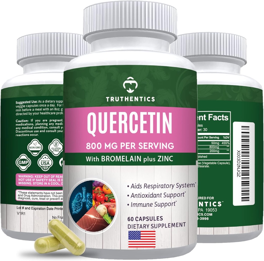Bromelainおよび亜鉛1050mgのTRUTHENTICS Quercetin - 免疫、呼吸及び季節的なサポートのための優れた亜鉛ケルセチンの補足-非GMOのグルテンフリー- 60の野菜のカプセル