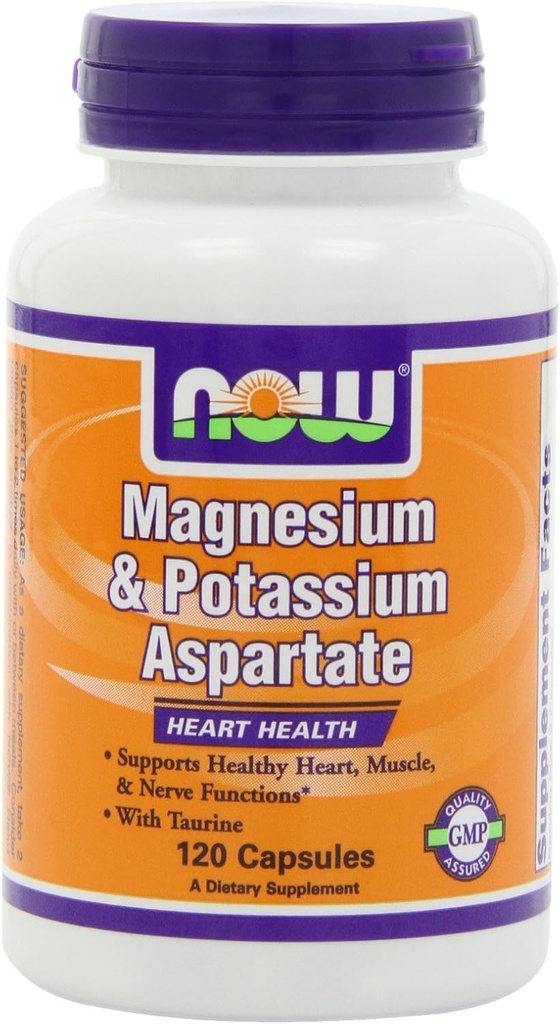 NOW Magnesium and Potassium Aspartate W/ Taurine, 120 Capsules (Pack of 2)