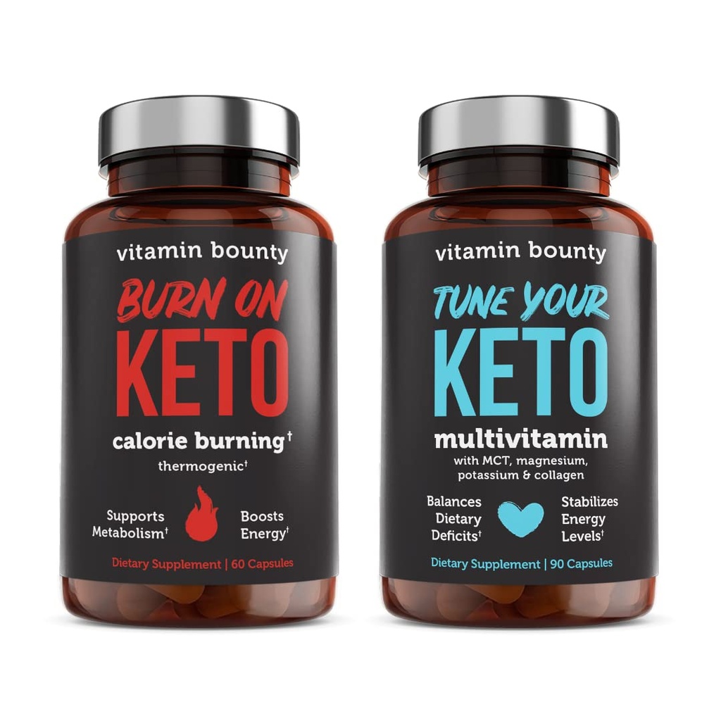 ビタミンバウンティは、あなたのケトをチューニングし、ケトバンドルで焼く - Ketoマルチビタミン、女性と男性のためのカロリーバーニング、プレミアムラズベリーケトン、エネルギーサポート - バンドル60カプセル各