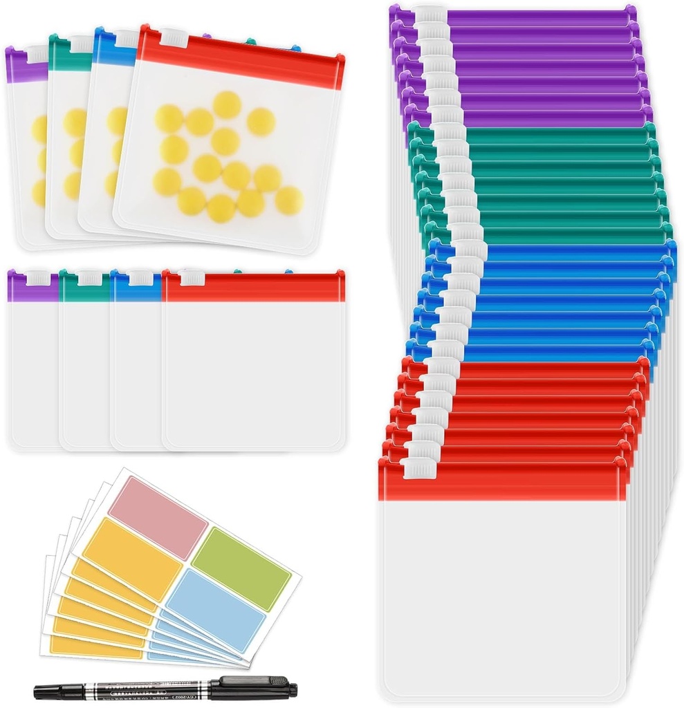 MARFOREVER 39のPCの丸薬の袋セット-Pill袋旅行丸薬のオルガナイザーの丸薬の貯蔵の袋の自己のシーリング28のPCのプラスチック薬は10枚のシートのラベルおよび1つのPcのマーカーを袋に入れます