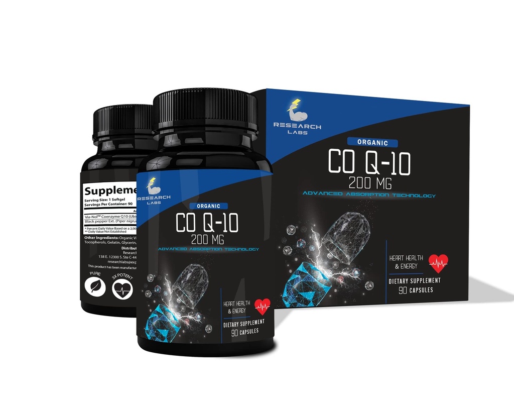 研究の実験室の高度の吸収200mg CoQ10 w/黒のペッパーのエキス。90 Softgels。 有機性、グルテンフリー、心の健康サポート、エネルギー生産、酸化防止サプリメント