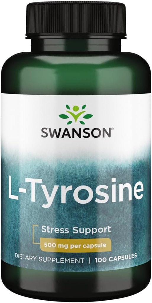 Swanson L-Tyrosine - Amino Acid Supplement Promoting Stress Support, Cognitive Function, and Mental Clarity - Helps Support Overall Brain Health - (100 Capsules, 500mg Each)