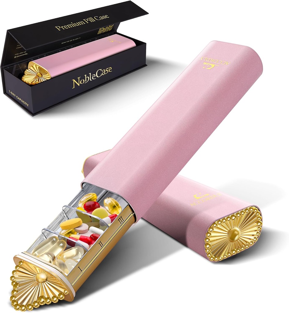 プレミアムウィークリーピルオーガナイザー、財布、ビタミン、薬、サプリメント、ラグジュアリーウェルネスギフトのための軽量ゴールドアルミピルボックスのための7日間コンパクトピルケース