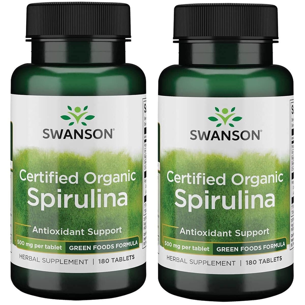 Swanson Certified Organic Spirulina 500 mg 180 Tabs (2 Pack)