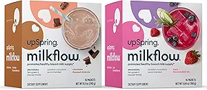 Upspring Milkflow Electrolyte Breastfeeding Supplement Drink Mix with Fenugreek 16 Count Chocolate and 16 Count Berry Flavor Bundle,Lactation Supplement to Promote Healthy Breast Milk Supply & Restore