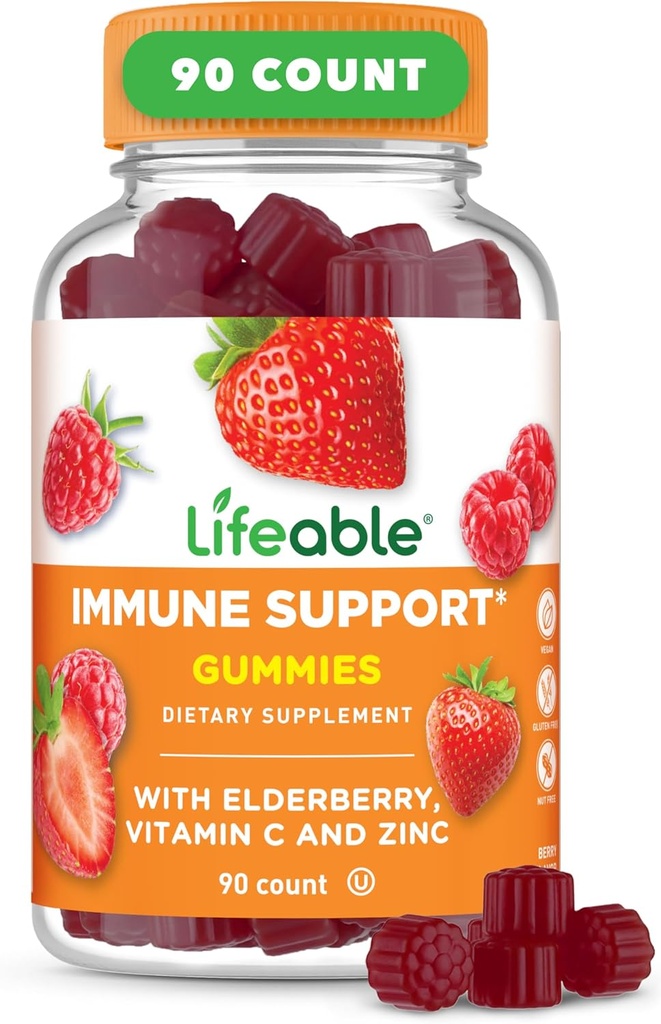 Lifeable Immune Support Gummies for Adult | Elderberry Vitamin C and Zinc | Great Tasting Elderberry Immune Support Supplement Gummies | Immunity Gummies for Adults, Men, Women | 90 Gummies