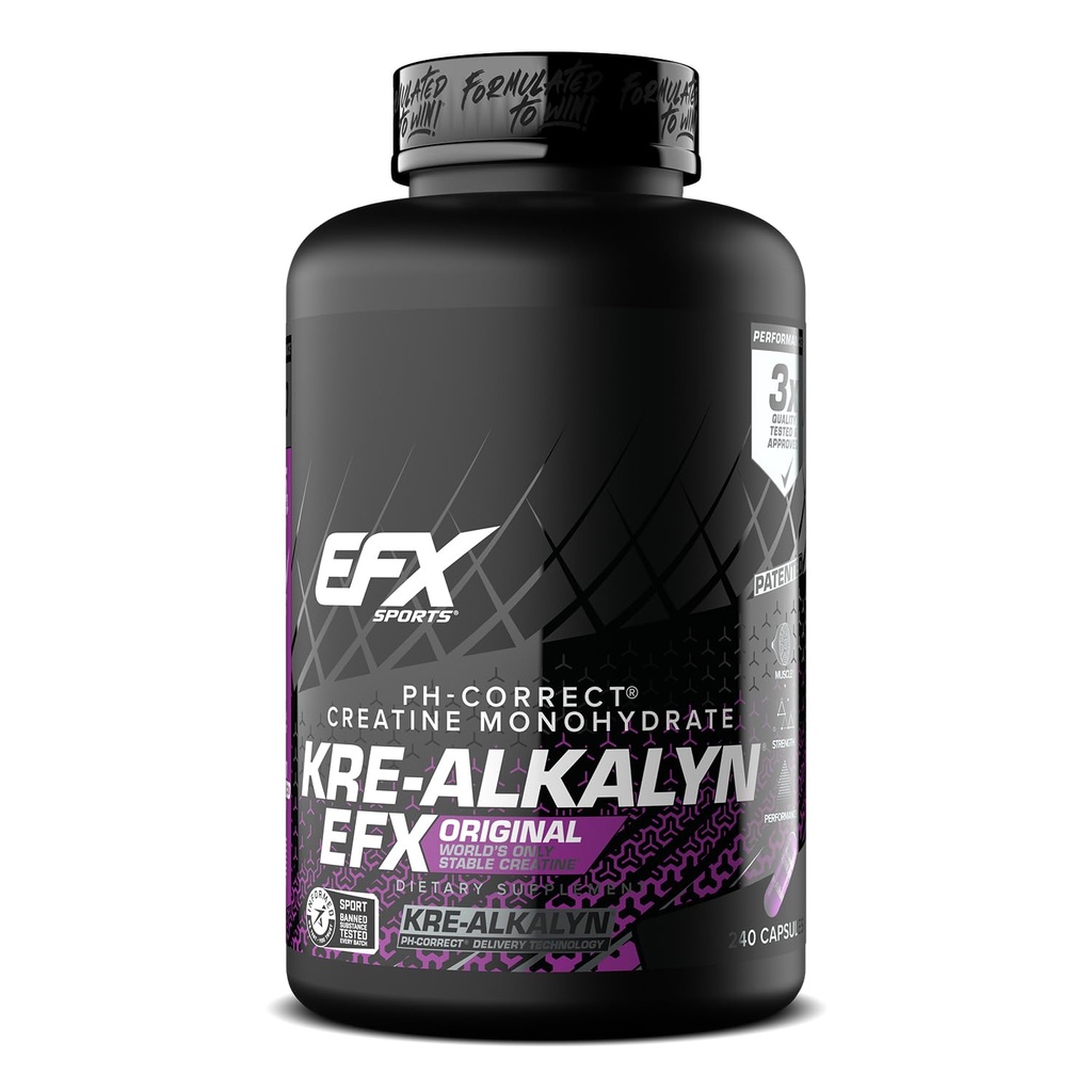 EFX Sports Kre-Alkalyn EFX | pH 補正クレアチン モノハイド ピル サプリメント | 強度・筋肉の成長・性能 | 120 便益, 240 カプセル