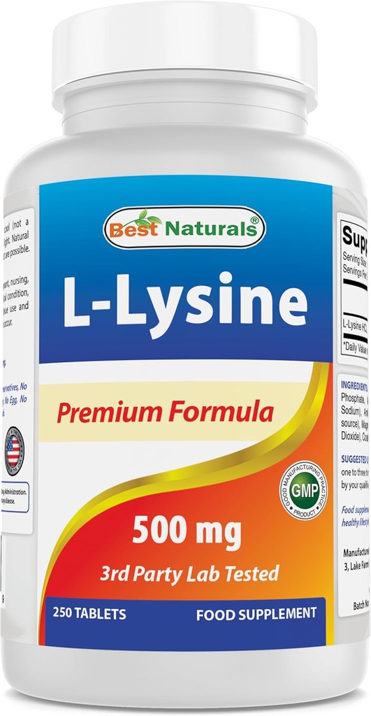 Best Naturals L-Lysine 500 mg 250 Tablets (250 Count (Pack of 2))