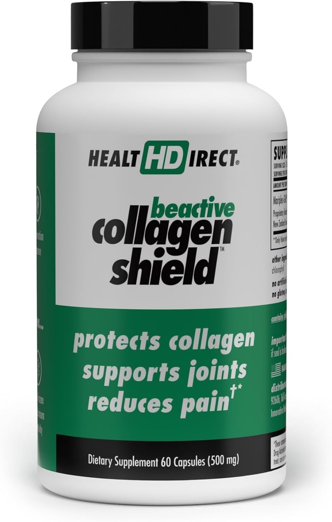 HEALTH DIRECT - BeActive Collagen Shield - 60カプセル - コラーゲン保護のための高度なグリーン浸漬Musselサプリメント - 皮膚、関節、筋肉のコラーゲンをサポート