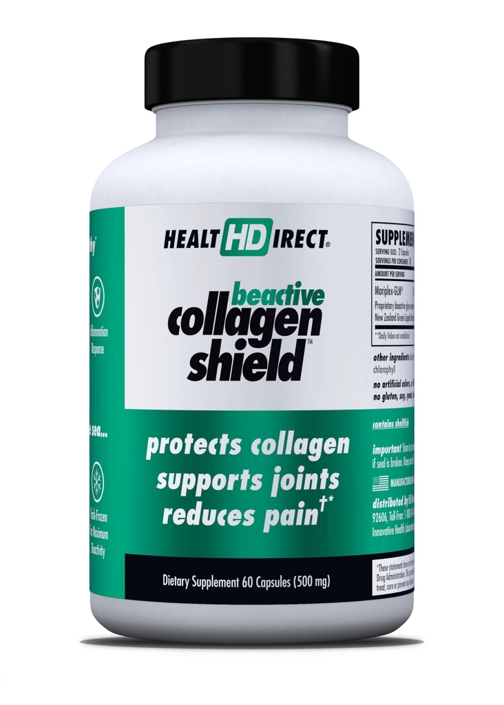 HEALTH DIRECT - BeActive Collagen Shield - 60カプセル - コラーゲン保護のための高度なグリーン浸漬Musselサプリメント - 皮膚、関節、筋肉のコラーゲンをサポート