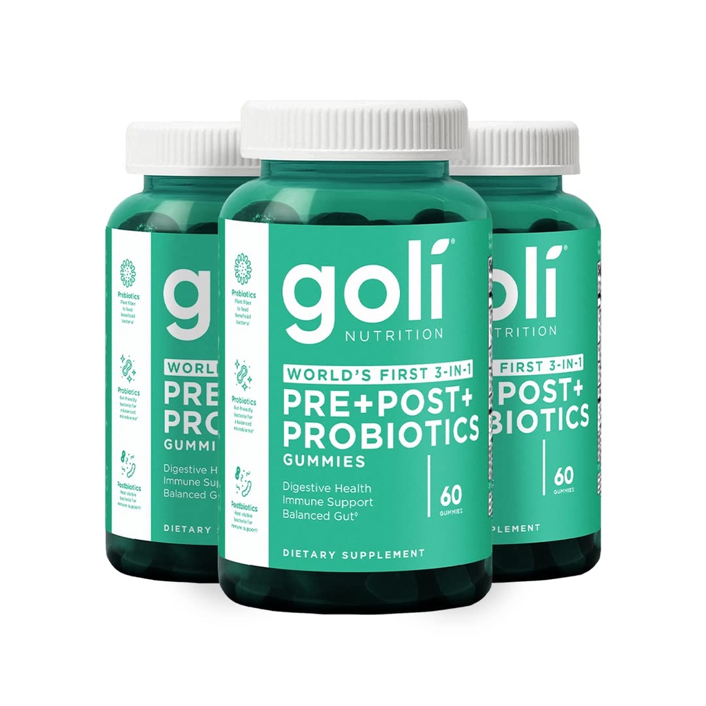 Goli Nutritional Supplement、Pre + Post + Probiotics Gummy - 180カウント - 世界初の3イン1グルテンフリー、ビーガン、非GMO、およびゼラチンフリー。