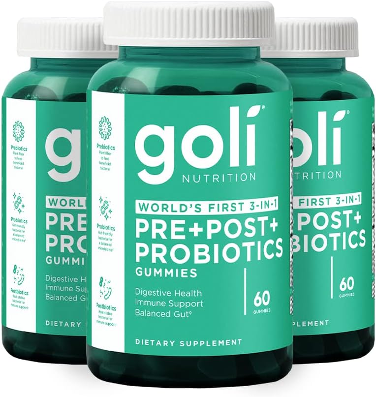 Goli Nutritional Supplement、Pre + Post + Probiotics Gummy - 180カウント - 世界初の3イン1グルテンフリー、ビーガン、非GMO、およびゼラチンフリー。
