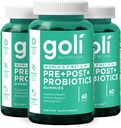 Goli Nutritional Supplement、Pre + Post + Probiotics Gummy - 180カウント - 世界初の3イン1グルテンフリー、ビーガン、非GMO、およびゼラチンフリー。