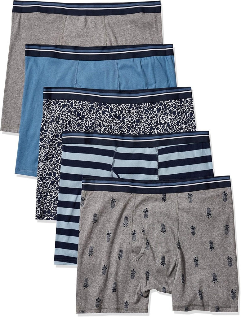 エッセンシャルメンズ下着ボクサーブリーフ、快適なコットン、タグフリー、パック5