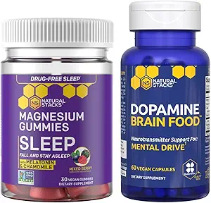 NATURAL STACKS Dopamineの頭脳の食糧+睡眠のマグネシウムのガミーの束-サポート精神的なドライブ及び睡眠* - 90の合計部分