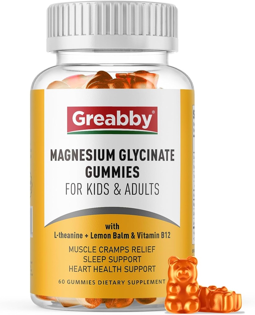 Magnesium Glycinate Gummies for Kids & Adults - Magnesium Glycinate 300mg Chewable Supplement - Promotes Sleep, Muscle, Relaxation (60Count)